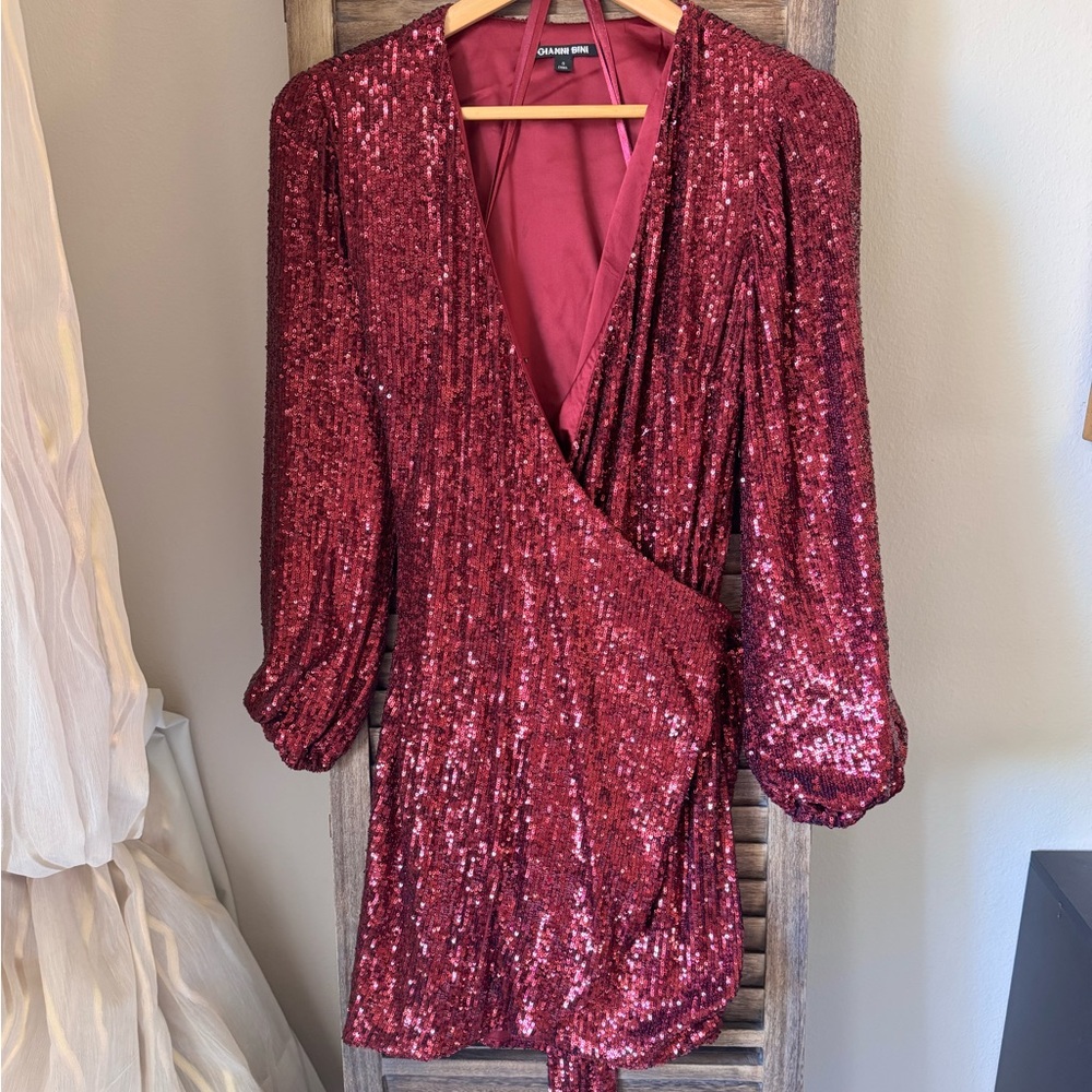 Gianni Bini Red Sequin Wrap Dress